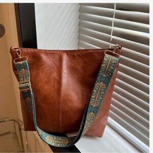 Brown Faux Leather Tote Bag with Adjustable Strap